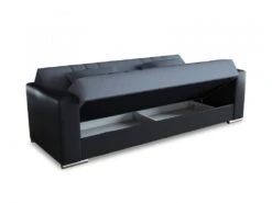 Canapé Dmede, Canapé Conteneur 3 Places En éco-cuir Et Tissu, Canapé De Salon Avec Ouverture Clic-clac Et 2 Coussins Inclus, 230x96h101 Cm, Noir Et Gris -Accueil-Canapé canape 22872389