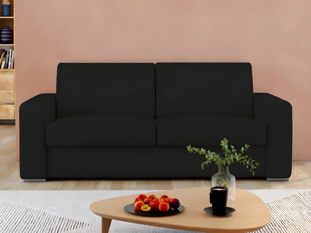 Canapé 3 Places Convertible Express 100% Cuir De Buffle Noir Matelas 18 Cm DELECTEA II 12 Canapé 3 Places Convertible Express 100% Cuir De Buffle Noir Matelas 18 Cm DELECTEA II – Image 10