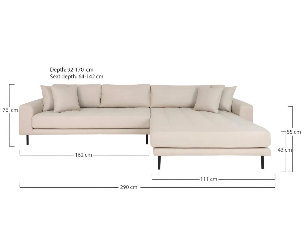 Lido - Canapé D'angle Droit En Tissu Pieds Métal L290cm - Couleur - Beige 6 Lido - Canapé D'angle Droit En Tissu Pieds Métal L290cm - Couleur - Beige – Image 5