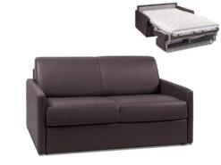Canapé 2 Places Convertible Express En Simili CALIFE - Marron - Couchage 120 Cm - Matelas 14 Cm