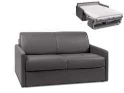 Canapé 2 Places Convertible Express En Simili CALIFE - Gris - Couchage 120 Cm - Matelas 14 Cm