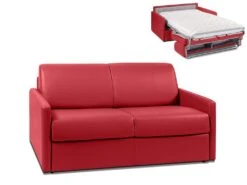 Canapé 2 Places Convertible Express En Simili CALIFE - Rouge - Couchage 120 Cm - Matelas 14 Cm