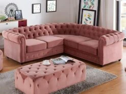 Canapé D'angle En Velours CHESTERFIELD - Rose Pastel
