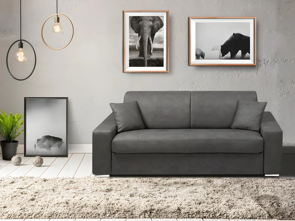 Canapé 2 Places Convertible Express En Tissu EMIR - Gris - Couchage 120 Cm - Matelas 14 Cm 5 Canapé 2 Places Convertible Express En Tissu EMIR - Gris - Couchage 120 Cm - Matelas 14 Cm – Image 3