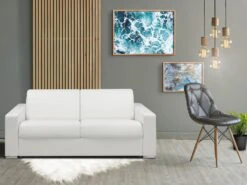 Canapé 2 Places Convertible Express En Simili CALITO - Blanc - Couchage Lattes Larges 120 Cm - Matelas 16 Cm Avec Mousse à Mémoire De Forme DUNLOPILLO -Accueil-Canapé canape 272597
