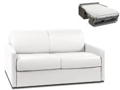 Canapé 2 Places Convertible Express En Simili CALIFE - Blanc - Couchage 120 Cm - Matelas 22 Cm