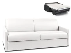 Canapé 4 Places Convertible Express En Simili CALIFE - Blanc - Couchage 160 Cm - Matelas 18 Cm