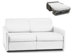 Canapé 3 Places Convertible Express En Simili CALIFE - Blanc - Couchage 140 Cm - Matelas 22 Cm
