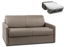 Canapé 2 Places Convertible Express En Simili CALIFE - Taupe - Couchage 120 Cm - Matelas 22 Cm