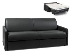 Canapé 4 Places Convertible Express En Simili CALIFE - Noir - Couchage 160 Cm - Matelas 18 Cm