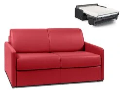 Canapé 2 Places Convertible Express En Simili CALIFE - Rouge - Couchage 120 Cm - Matelas 18 Cm
