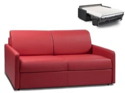 Canapé 3 Places Convertible Express En Simili CALIFE - Rouge - Couchage 140 Cm - Matelas 18 Cm