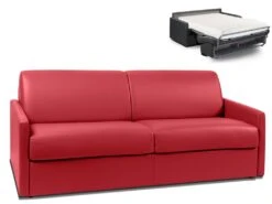 Canapé 4 Places Convertible Express En Simili CALIFE - Rouge - Couchage 160 Cm - Matelas 18 Cm