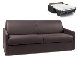 Canapé 4 Places Convertible Express En Simili CALIFE - Marron - Couchage 160 Cm - Matelas 18 Cm