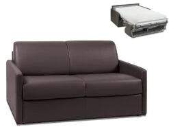 Canapé 2 Places Convertible Express En Simili CALIFE - Marron - Couchage 120 Cm - Matelas 22 Cm