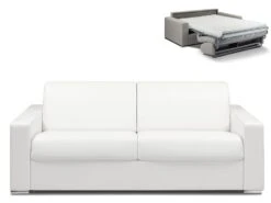 Canapé 4 Places Convertible Express En Simili CALITO - Blanc - Couchage Lattes Larges 160 Cm - Matelas 14 Cm