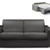 Canapé 3 Places Convertible Express En Simili CALITO - Noir - Couchage Lattes Larges 140 Cm - Matelas 14 Cm