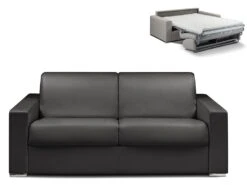 Canapé 3 Places Convertible Express En Simili CALITO - Noir - Couchage Lattes Larges 140 Cm - Matelas 14 Cm