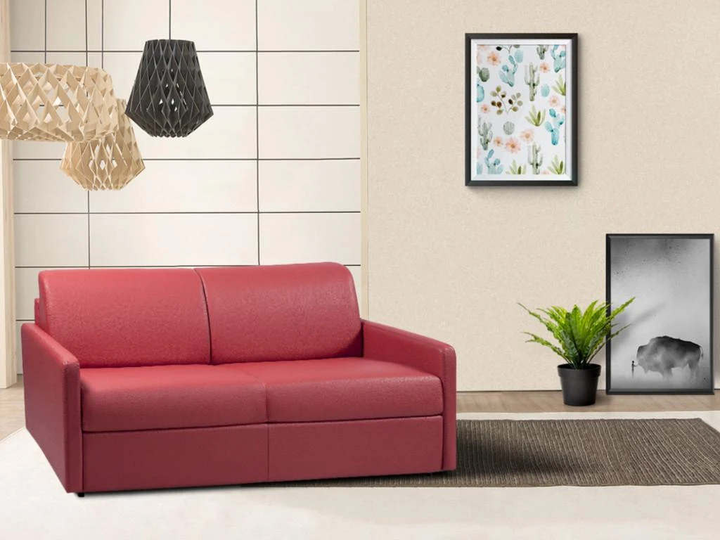 Canapé 2 Places Convertible Express En Simili CALIFE - Rouge - Couchage 120 Cm - Matelas 14 Cm 6 Canapé 2 Places Convertible Express En Simili CALIFE - Rouge - Couchage 120 Cm - Matelas 14 Cm – Image 4
