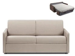Canapé 3 Places Convertible Express En Tissu CALIFE - Crème - Couchage 140 Cm - Matelas 14 Cm