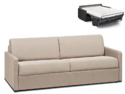Canapé 4 Places Convertible Express En Tissu CALIFE - Crème - Couchage 160 Cm - Matelas 18 Cm