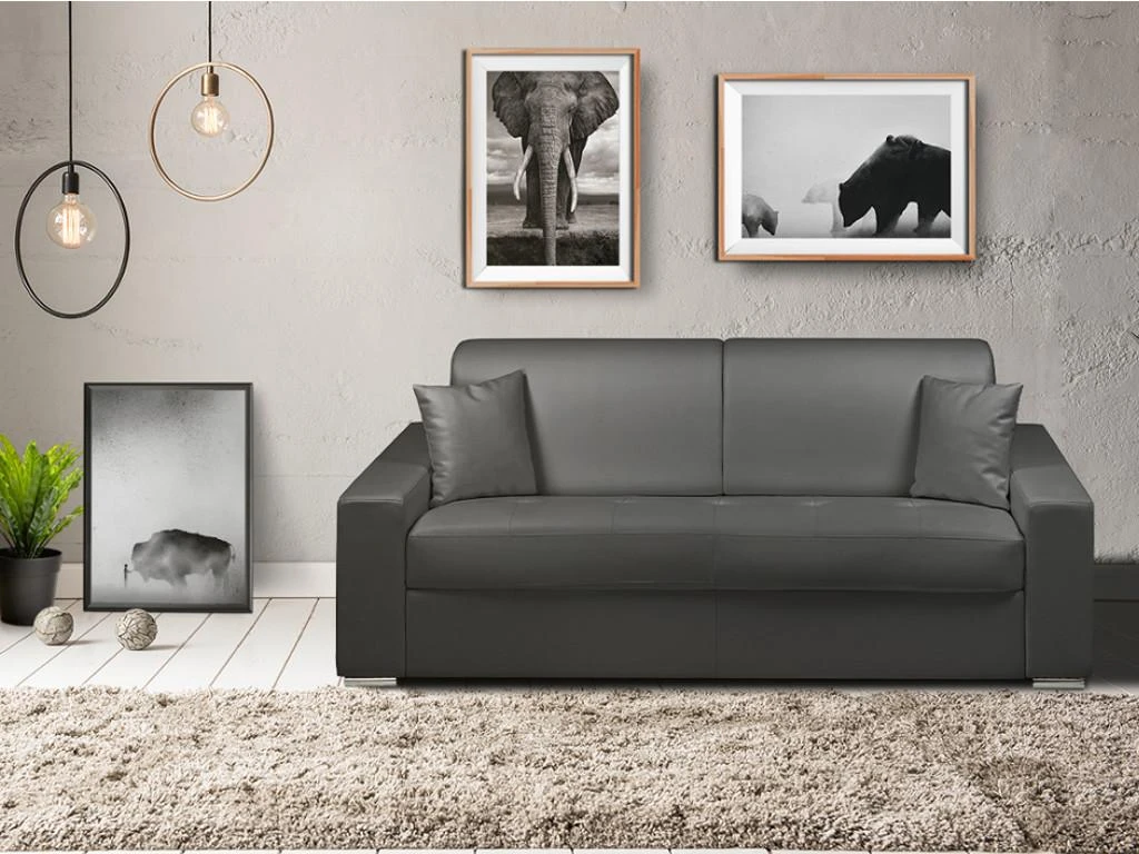 Canapé 3 Places Convertible Express En Simili EMIR - Noir - Couchage à Lattes Larges 140 Cm - Matelas 14 Cm 10 Canapé 3 Places Convertible Express En Simili EMIR - Noir - Couchage à Lattes Larges 140 Cm - Matelas 14 Cm – Image 8