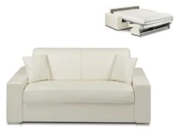 Canapé 2 Places Convertible Express En Simili EMIR - Blanc - Couchage 120 Cm - Matelas 18 Cm