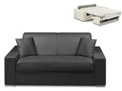 Canapé 2 Places Convertible Express En Simili EMIR - Noir - Couchage 120 Cm - Matelas 14 Cm
