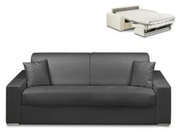 Canapé 4 Places Convertible Express En Simili EMIR - Noir - Couchage 160 Cm - Matelas 14 Cm