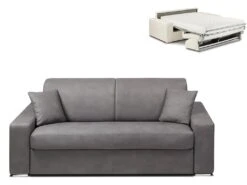 Canapé 2 Places Convertible Express En Tissu EMIR - Gris - Couchage 120 Cm - Matelas 18 Cm