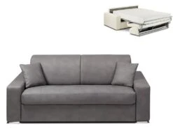 Canapé 2 Places Convertible Express En Tissu EMIR - Gris - Couchage 120 Cm - Matelas 22 Cm