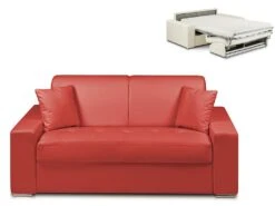 Canapé 2 Places Convertible Express En Simili EMIR - Rouge - Couchage 120 Cm - Matelas 14 Cm