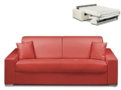 Canapé 4 Places Convertible Express En Simili EMIR - Rouge - Couchage 160 Cm - Matelas 22 Cm
