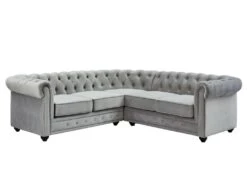 Canapé D'angle En Velours CHESTERFIELD - Gris Clair -Accueil-Canapé canape 274895