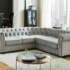 Canapé D'angle En Velours CHESTERFIELD - Gris Clair -Accueil-Canapé canape 274899