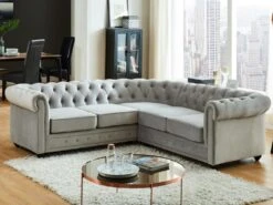 Canapé D'angle En Velours CHESTERFIELD - Gris Clair
