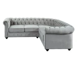 Canapé D'angle En Velours CHESTERFIELD - Gris Clair -Accueil-Canapé canape 274907