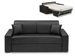 Canapé 3 Places Convertible Express En Simili EMIR - Noir - Couchage 140 Cm - Matelas 22 Cm