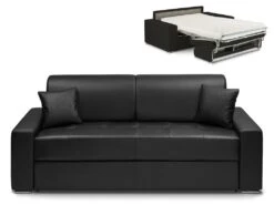 Canapé 4 Places Convertible Express En Simili EMIR - Noir - Couchage 160 Cm - Matelas 22 Cm
