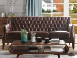 Canapé 3 Places En Cuir COLBERT - Marron -Accueil-Canapé canape 292985 1