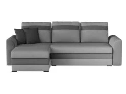 Canapé D'angle Réversible Et Convertible GIANY En Tissu Et Simili- Gris Clair Avec Bandes Anthracites -Accueil-Canapé canape 295847