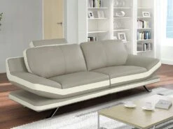 Canapé 3 Places En Cuir LATIKA - Bicolore Beige Et Ivoire