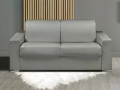 Canapé 2 Places Convertible Express En Simili CALITO - Gris - Couchage Lattes Larges 120 Cm - Matelas 18 Cm