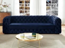 Canapé 3 Places Chesterfield STANLEY - Velours Bleu Nuit