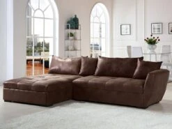 Canapé D'angle Convertible En Microfibre Vieillie ROMANE - Marron Vintage - Angle Gauche