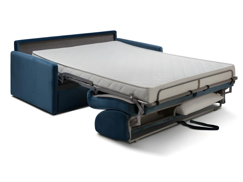 Canapé 4 Places Convertible Express En Velours CALIFE - Bleu Nuit - Couchage à Lattes Larges 160 Cm - Matelas 14 Cm 5 Canapé 4 Places Convertible Express En Velours CALIFE - Bleu Nuit - Couchage à Lattes Larges 160 Cm - Matelas 14 Cm – Image 3