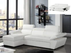 Canapé D'angle Convertible En Cuir JONOVA - Anthracite - Angle Droit -Accueil-Canapé canape 340843