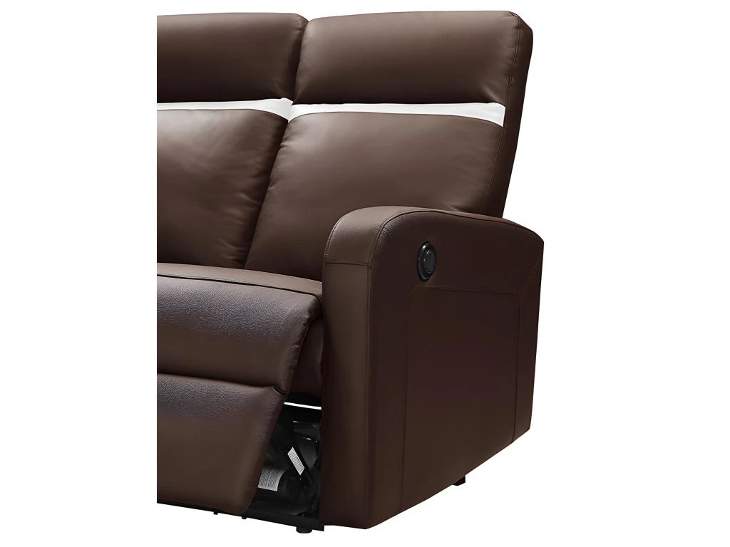 Canapé 3 Places Relax électrique En Cuir ABERDEEN - Marron Et Bande Ivoire 6 Canapé 3 Places Relax électrique En Cuir ABERDEEN - Marron Et Bande Ivoire – Image 4