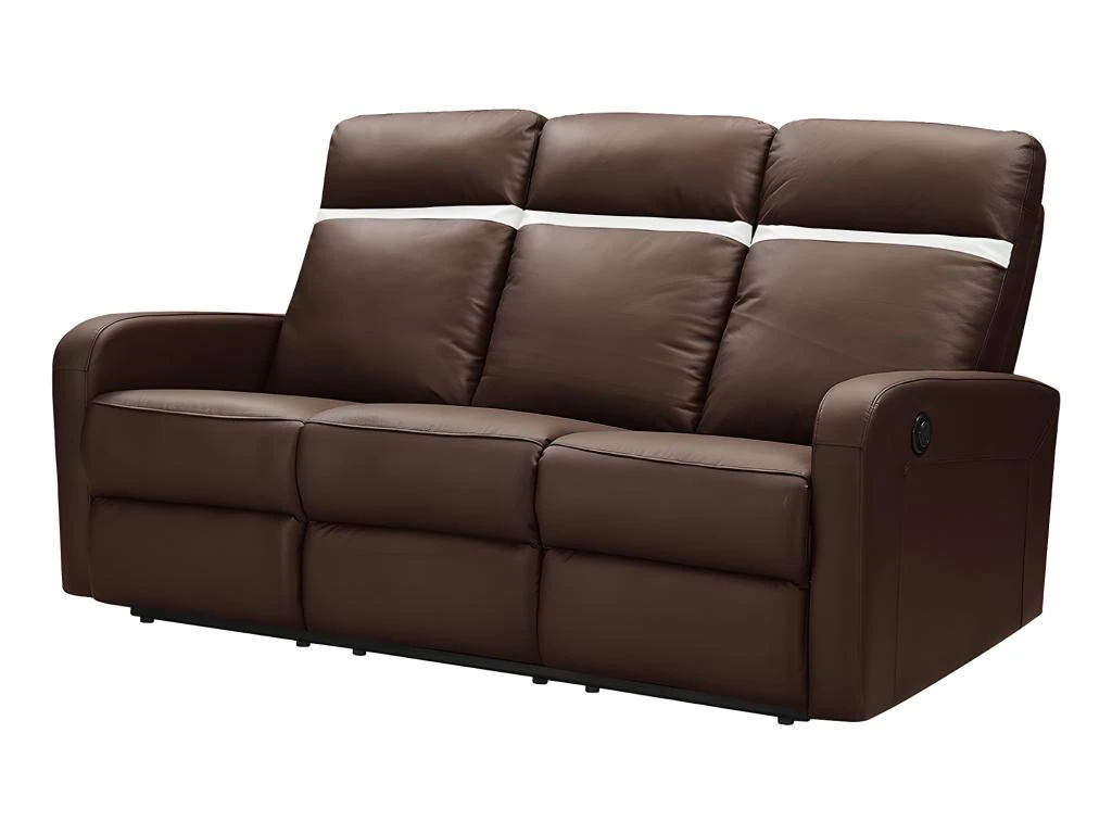 Canapé 3 Places Relax électrique En Cuir ABERDEEN - Marron Et Bande Ivoire 3 Canapé 3 Places Relax électrique En Cuir ABERDEEN - Marron Et Bande Ivoire