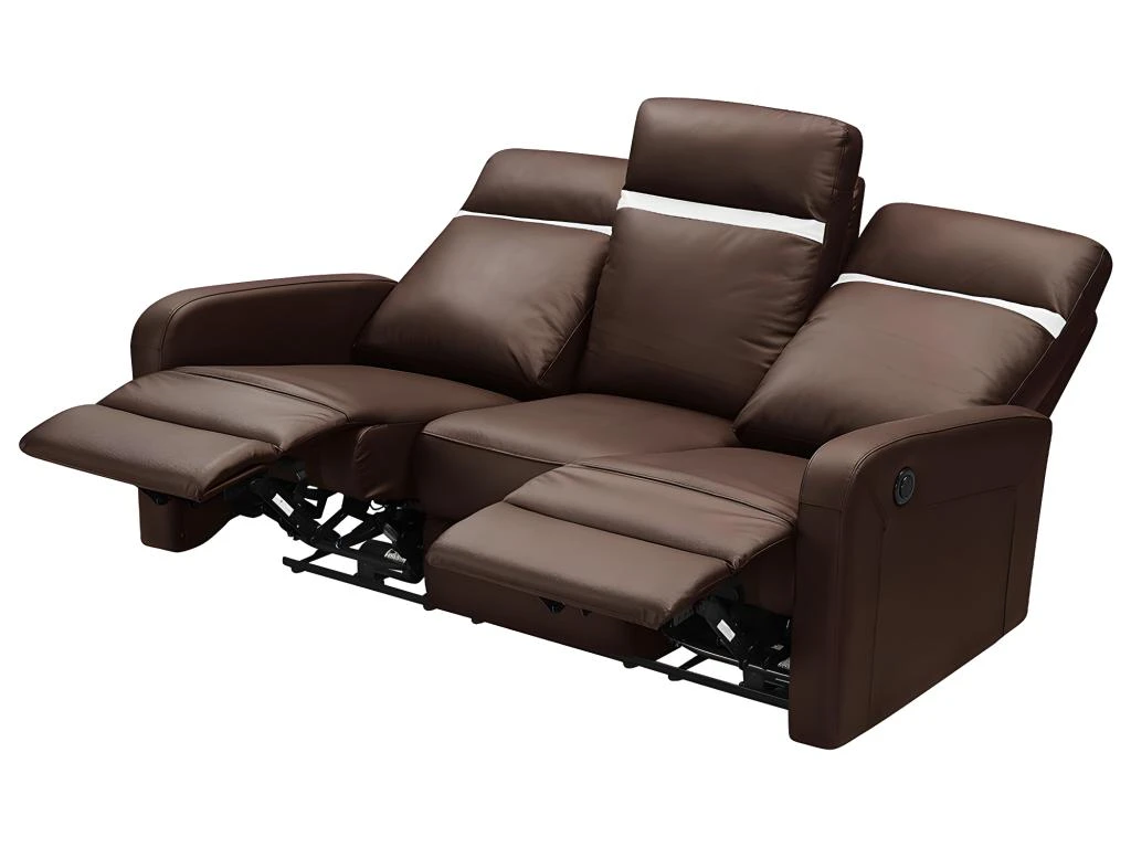 Canapé 3 Places Relax électrique En Cuir ABERDEEN - Marron Et Bande Ivoire 4 Canapé 3 Places Relax électrique En Cuir ABERDEEN - Marron Et Bande Ivoire – Image 2